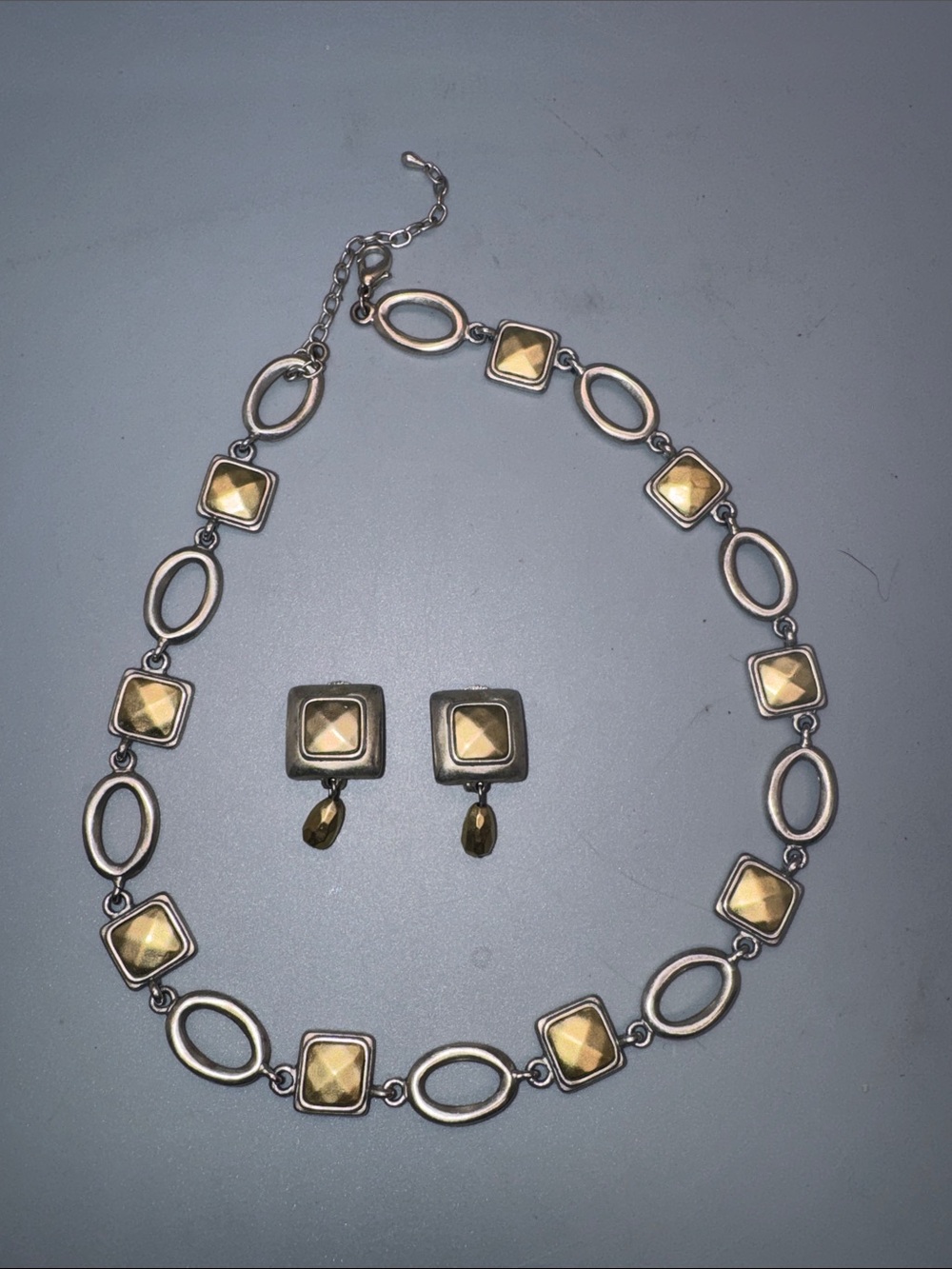 Gold-Tone Square Accent Necklace and Drop Earrings - Gold